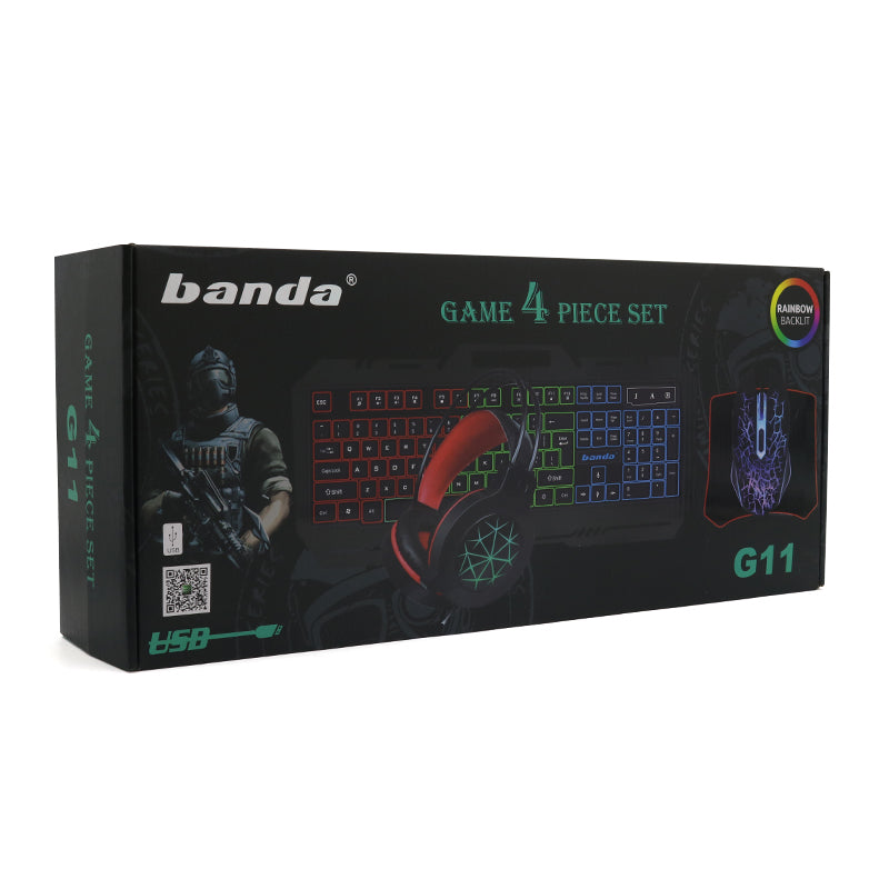 Gejmerski SET 4u1 (tastatura zicna, mis zicni, slusalice zicne i podloga za mis) crni G11