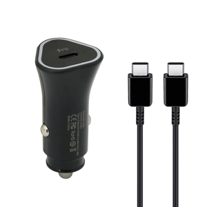 Auto punjac 25W Type-C ulaz sa Type-C na Type-C kablom crni