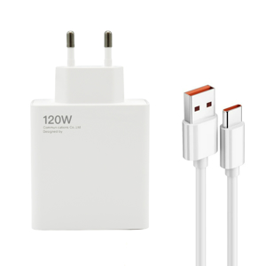 Kucni punjac Super Fast 120W GaN 6A USB sa USB A na Type C kablom beli